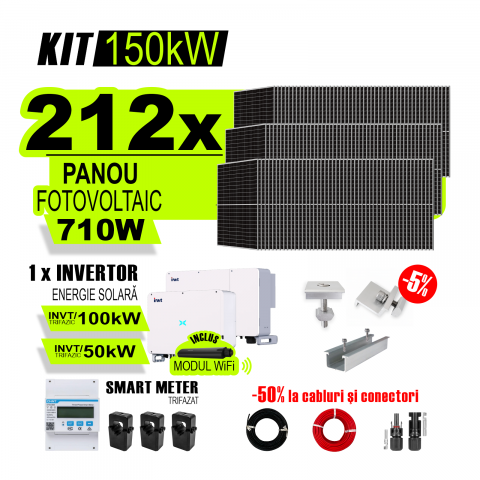 KIT INVERTOR SI PANOURI FOTOVOLTAICE - Kit Complet Sistem Fotovoltaic 150kW On-Grid trifazic, Tabla cutata/Panou sandwich Micro, Invertoare INVT si 212 panouri fotovoltaice X-energy Longi 710 W - Copie