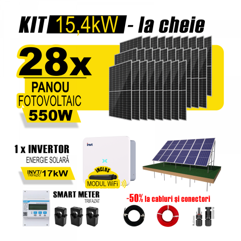 Kit Complet Sistem Fotovoltaic 15kWh Austrian Solar Trifazat, Invertor On-Grid ,Panouri Fotovoltaice 550W (Optiune Montaj + dosar prosumator) [0]
