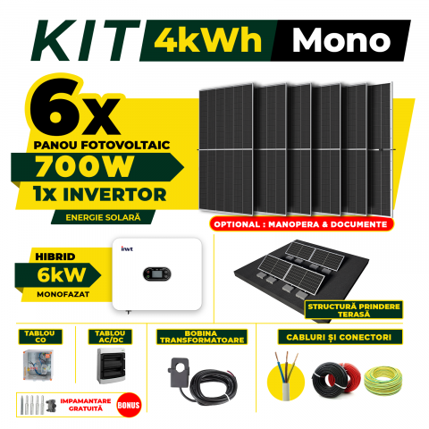 Kit Complet Sistem Fotovoltaic 4kW Hibrid monofazat, Optiune Montaj, Invertor INVT si 6 panouri fotovoltaice AustrianSolar 700W [7]