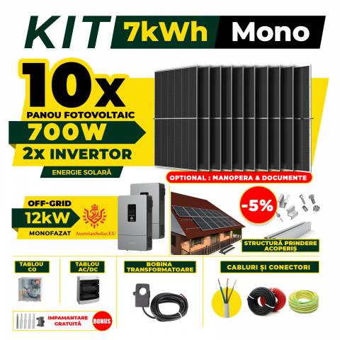 SISTEME FOTOVOLTAICE COMPLETE - Kit fotovoltaic Complet 7kW, monofazat, Off Grid, La cheie