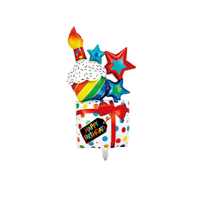 Balon din folie de aluminiu 'Tip cadou cu briosa si stelute' 62 x 109 cm  LM0664 [1]