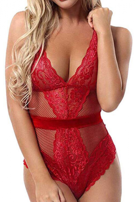 Body sexy cu broderie si insertii dantela MDD-W360rosu [1]