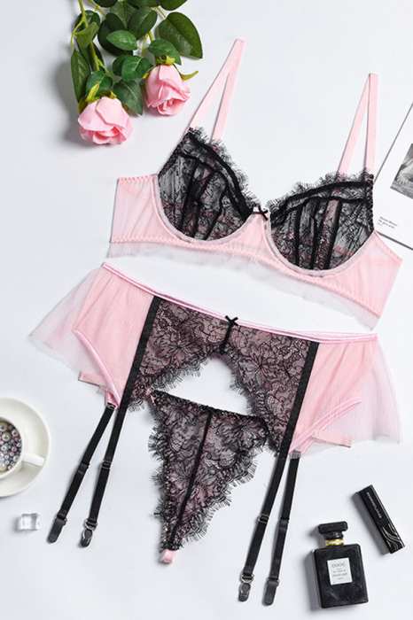 Set lenjerie erotica cu dantela, sutien, fustita cu jartiere si chiloti tanga FS-Z2680 [4]