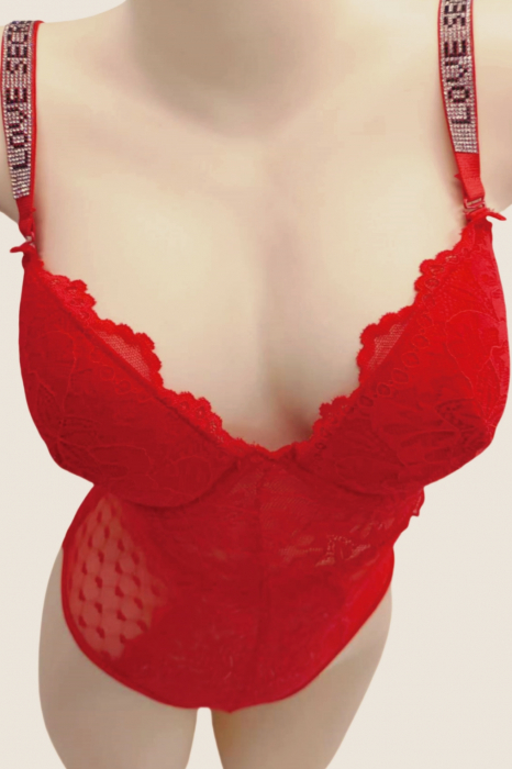 Body sexy cu dantela brodata BD1465rosu [8]