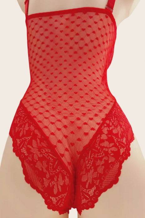 Body sexy cu dantela brodata BD1465rosu [9]