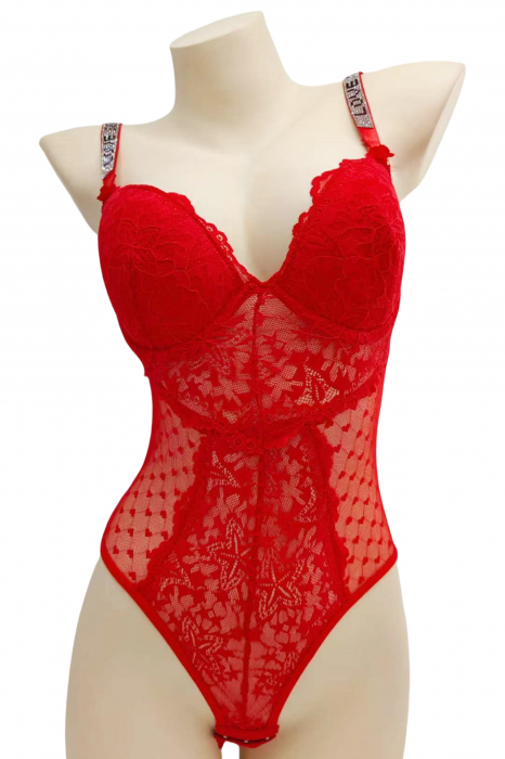 Body sexy cu dantela brodata BD1465rosu [4]