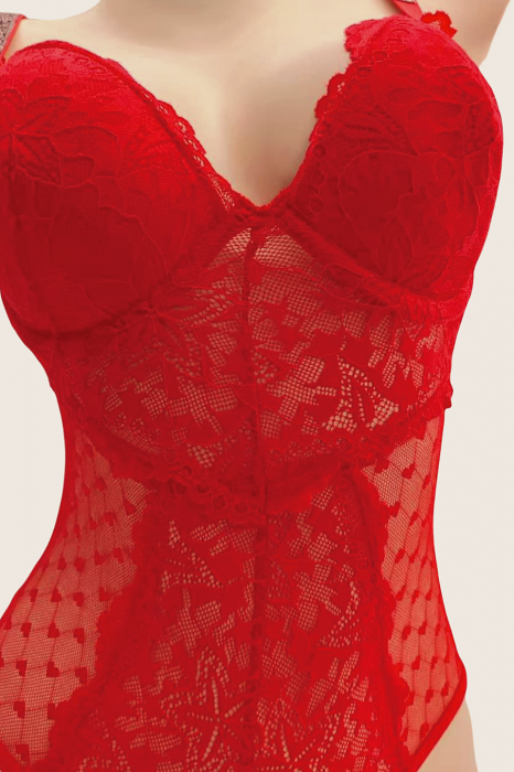Body sexy cu dantela brodata BD1465rosu [7]