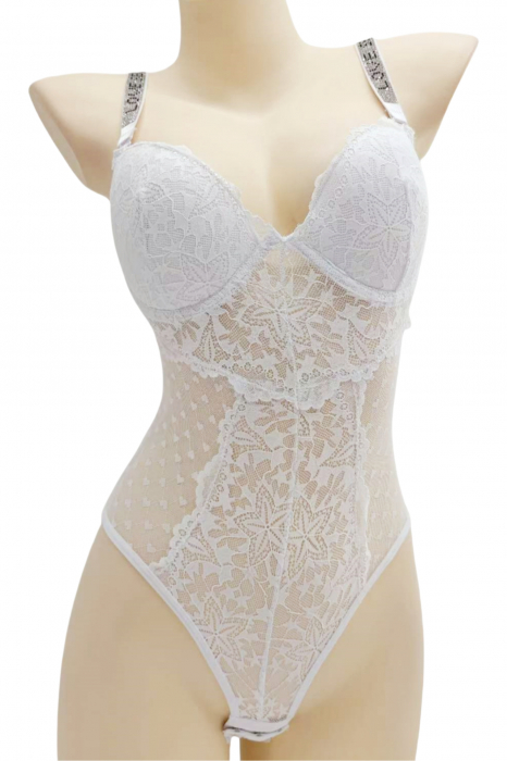 Body sexy cu dantela brodata BD1465alb [1]