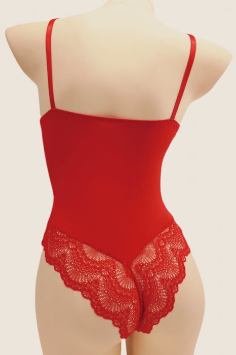 Body sexy cu dantela brodata BD1547rosu [3]