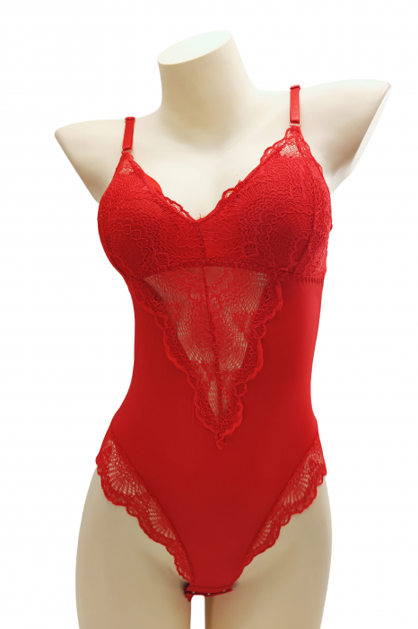 Body sexy cu dantela brodata BD1547rosu [8]