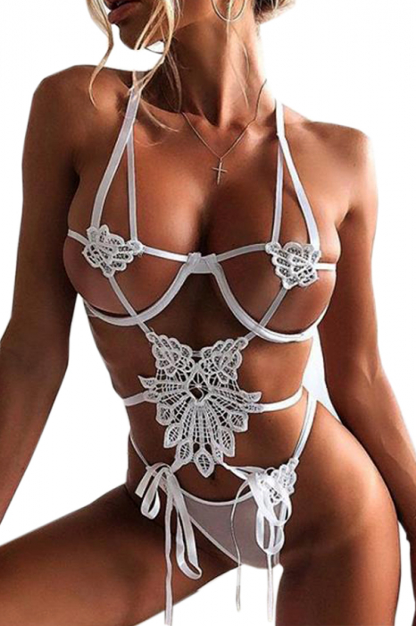 Body sexy cu decupaje si broderie MDD-S185alb [1]