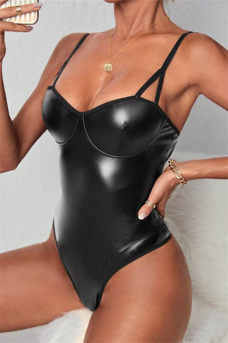 Body sexy din vinil elastic cu bretele subtiri reglabile MDD-8144 [3]