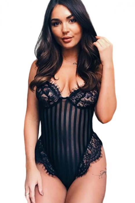 Body sexy semitransparent cu accente de dantela YMR-2016negru [1]