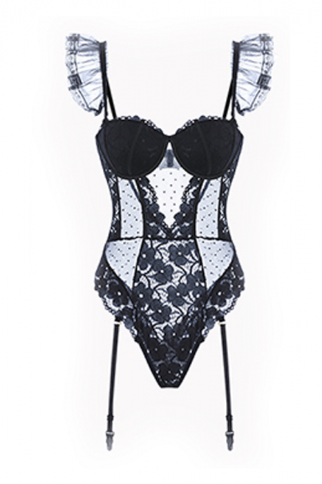 Body sexy semitransparent cu insertii dantela GJ2376negru [2]