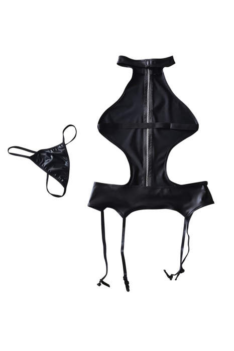 Body sexy decupat cu fermoar si portjartiere + chiloti tanga MDD-8131 [2]