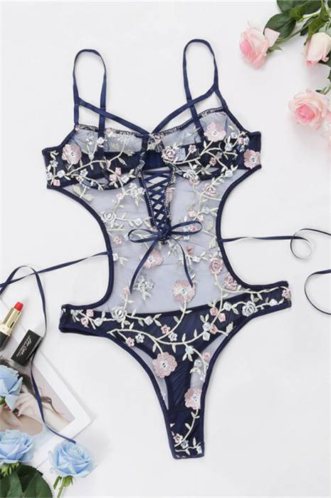 Body sexy transparent cu imprimeu floral, tip plasa YQ-W488 [2]