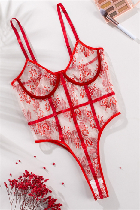Body sexy transparent cu imprimeu floral, tip plasa YQ-W509 [3]