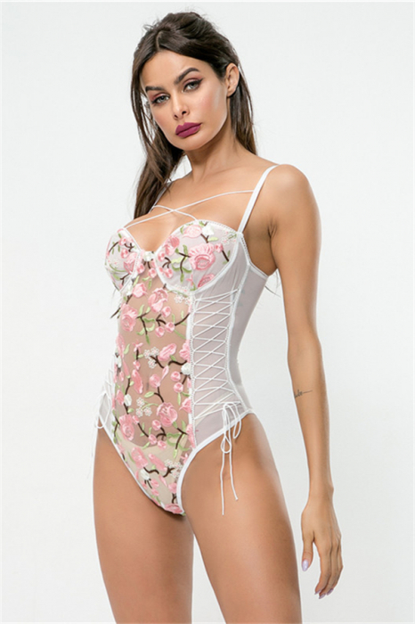 Body sexy transparent cu imprimeu floral, tip plasa YQ-W441alb [5]