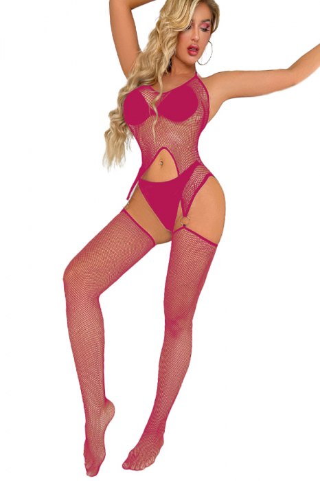 Bodystocking din plasa fina alcatuit din doua piese DLS-7779roz [1]
