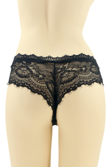 Chiloti brazilieni cu dantela brodata CT-Q8055negru [2]