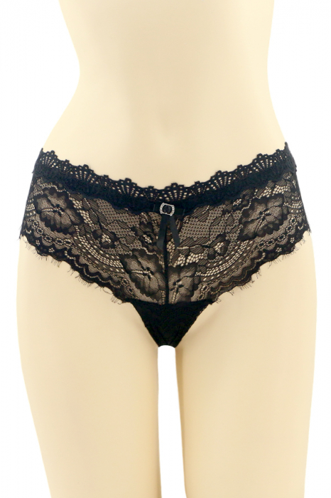 Chiloti brazilieni cu dantela brodata CT-Q8055negru [1]