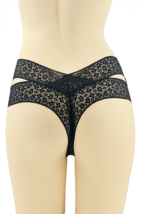 Chiloti brazilieni cu dantela brodata CT-Q8197negru [2]