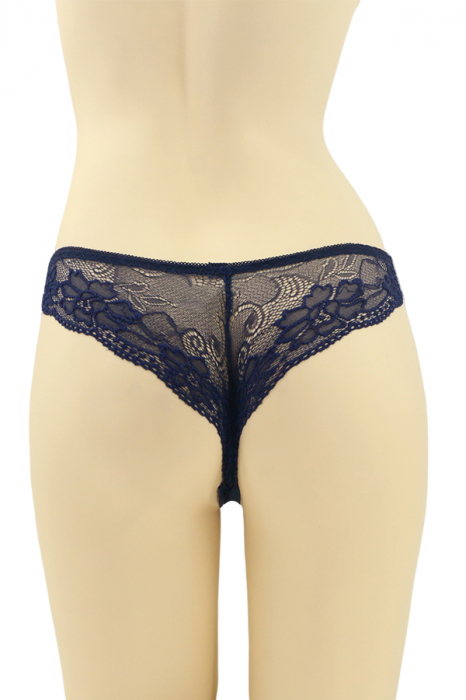 Chiloti brazilieni cu dantela brodata si funda MG-P3168bleumarin [2]