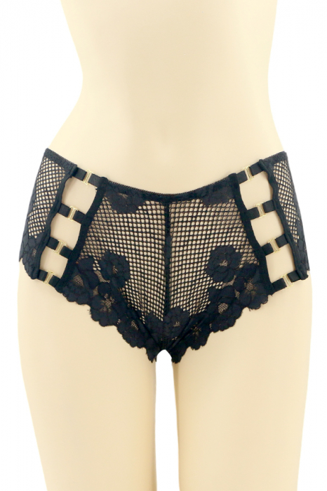 Chiloti clasici cu dantela brodata si insertii metalice CT-Q8182negru [1]