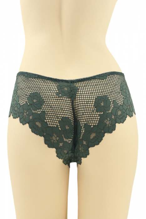 Chiloti clasici cu dantela brodata si insertii metalice CT-Q8182verde [2]