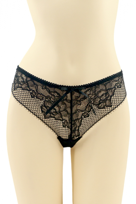 Chiloti tanga cu dantela brodata CT-Q8132negru [1]