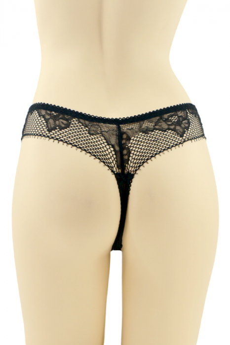 Chiloti tanga cu dantela brodata CT-Q8132negru [2]