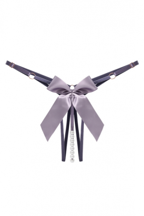 Chiloti sexy tanga decupati, cu perle si funda decorativa cu aspect satin LH2295mov [1]