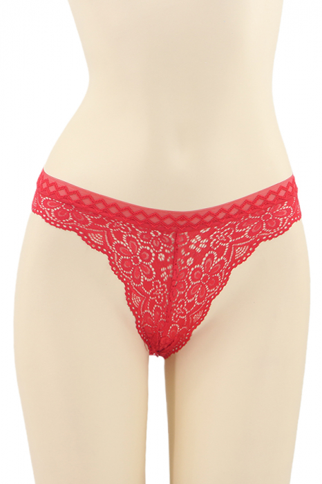 Chiloti sexy brazilieni cu dantela si decupaj in zona feselor DZK-2401rosu [1]