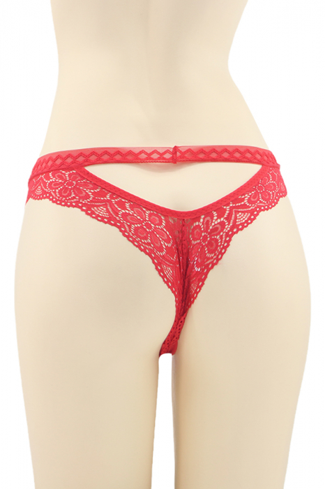 Chiloti sexy brazilieni cu dantela si decupaj in zona feselor DZK-2401rosu [2]