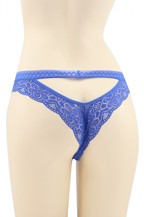 Chiloti sexy brazilieni cu dantela si decupaj in zona feselor DZK-2401albastru [2]