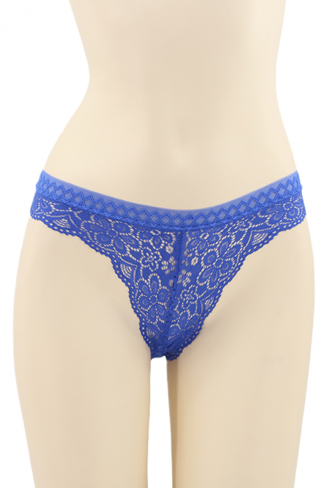 Chiloti sexy brazilieni cu dantela si decupaj in zona feselor DZK-2401albastru [1]