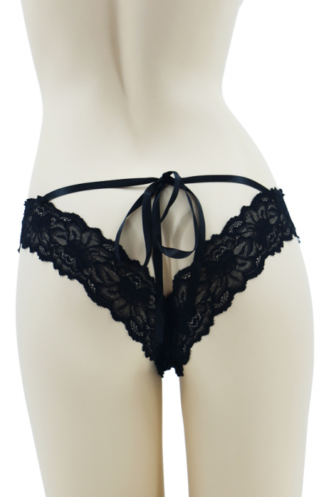 Chiloti sexy brazilieni cu dantela si decupaj in zona feselor MFF235negru [2]