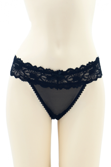 Chiloti sexy tanga cu dantela si ciucure decorativ la spate MFF251negru [1]