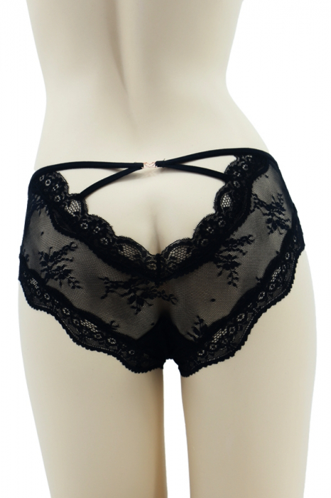 Chiloti sexy brazilieni cu dantela si decupaje la spate MFF618negru [2]