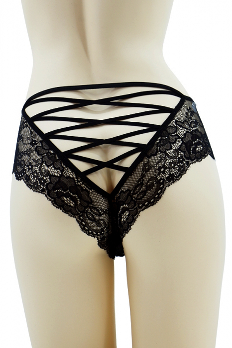Chiloti sexy brazilieni cu dantela si decupaje la spate MFF8039negru [2]