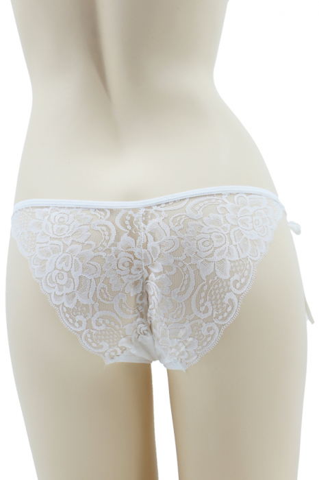 Chiloti sexy brazilieni cu dantela si snur reglabil MFF504alb [2]