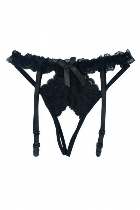 Chiloti sexy cu dantela si portjartier DZK-9967negru [2]