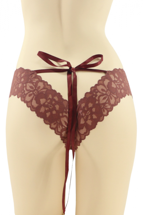 Chiloti sexy brazilieni cu funda si dantela brodata CT-Q8192visiniu [2]