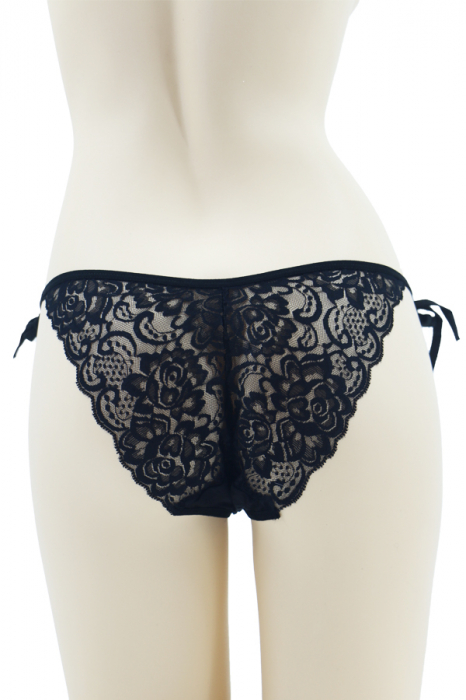 Chiloti sexy brazilieni cu dantela si snur reglabil MFF504negru [2]