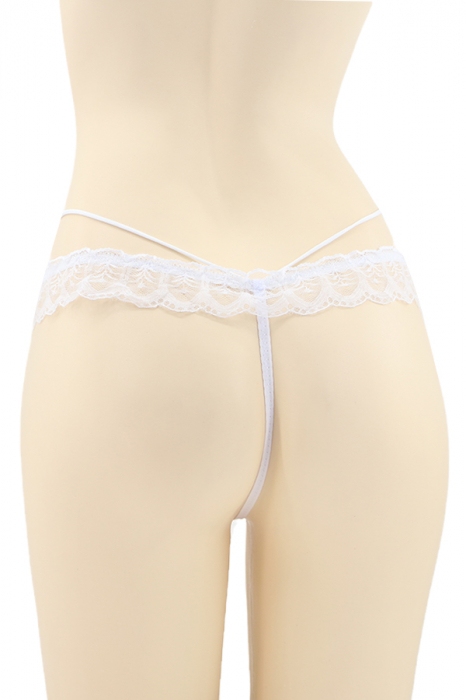 Chiloti sexy tanga cu dantela brodata si aplicatie metalica DZK-1790alb [2]