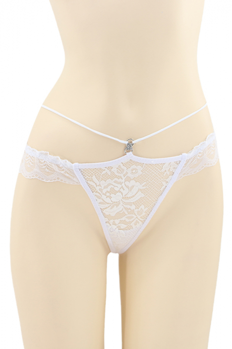 Chiloti sexy tanga cu dantela brodata si aplicatie metalica DZK-1790alb [1]