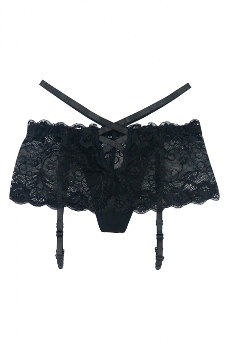 Chiloti sexy cu dantela si portjartier DZK-675negru [2]