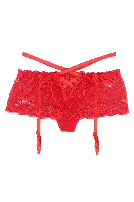 Chiloti sexy cu dantela si portjartier DZK-675rosu [2]