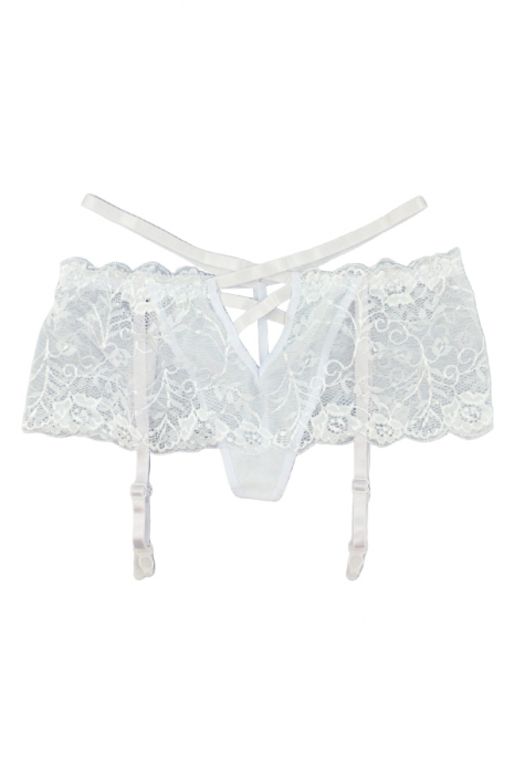 Chiloti sexy cu dantela si portjartier DZK-675alb [2]