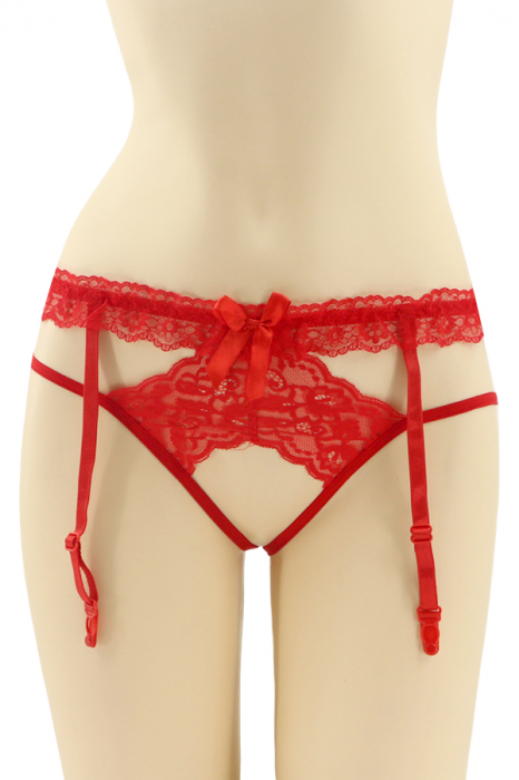 Chiloti sexy cu dantela si portjartier DZK-9967rosu [1]